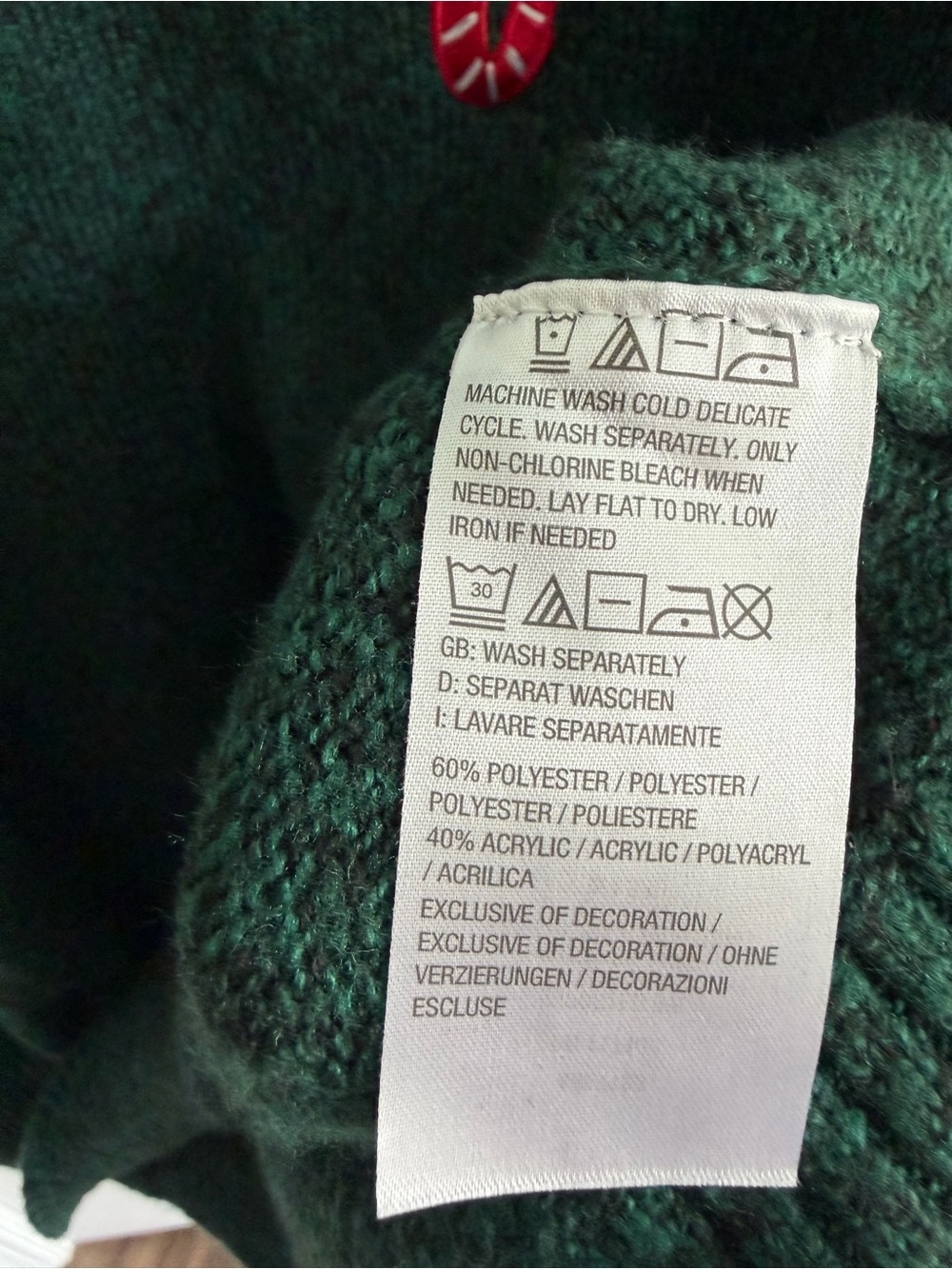 Kim Gravel Jingle Belles Green 'Merry' Embroidered Holiday Sweater, Size L - Picture 4 of 4